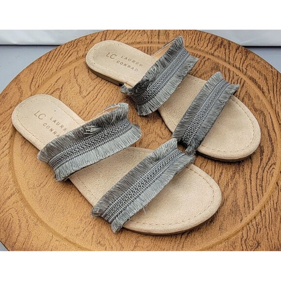 LC Lauren Conrad Shoes - Lauren Conrad Women's Size 8-9 Medium Gray Two Strap Fringy Sandals